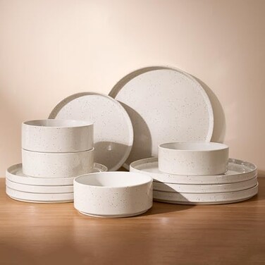 Famiware Nebula 12-Piece Stoneware Dinnerware Set, Creamy White
