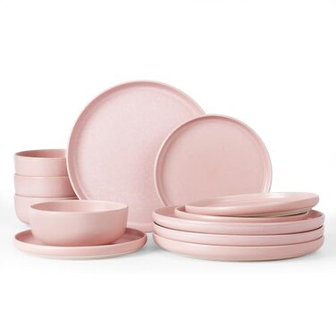 Famiware Milkyway 12-Piece Stoneware Dinnerware Set, Light Pink