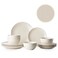 Dafuceramic Plates and Bowls Sets, 12 Pieces Modern Stoneware Dinnerware Set for 4 Kitchen Dinner Set Ceramic Dishware Dishes Set Microwave and Dishwasher Safe (White)