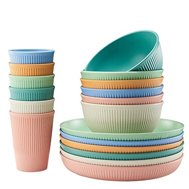Hxypn 18PCS Wheat Straw Dinnerware Sets, Hxypn Unbreakable Reusable Dinnerware Set