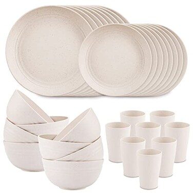Supernal 32PCS Beige Wheat Straw Dinnerware Set for 8, Unbreakable Dishes
