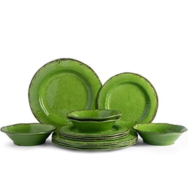 Lehaha Modern Rustic Melamine Dinnerware Sets, 12-Piece Camping Dishes Set