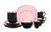HomeVss Stoneware Square 16PC Dinnerware Set, Inside Shiny Rose + Outside Matte Black