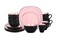 HomeVss Stoneware Square 16PC Dinnerware Set, Inside Shiny Rose + Outside Matte Black