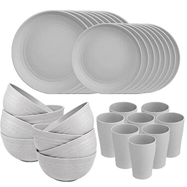 Supernal 32PCS Grey Wheat Straw Dinnerware Sets, Unbreakable Dish Set for 8
