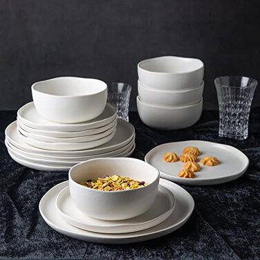 AmorArc Stoneware Dinnerware Sets for 4,12Pcs Ceramic Plates and Bowls Sets