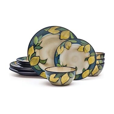 Pfaltzgraff Painted Lemons 12 Piece Dinnerware Set, Service for 4