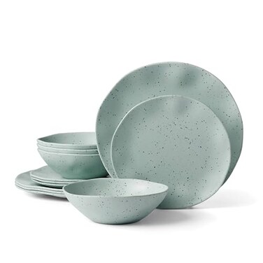 Oneida 895952 Terrazzo Melamine Mint 12 Piece Dinnerware Set, Lightweight Melamine Material