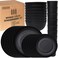 Sweven Wheat Straw Dinnerware Sets Unbreakable Dinnerware Sets Dishwasher Microwave Safe Dinnerware Eco Friendly Non Breakable Dinnerware Sets Rv Outdoor Camping (Black, Service for 8 (32 Pcs))