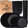 Sweven Wheat Straw Dinnerware Sets Unbreakable Dinnerware Sets Dishwasher Microwave Safe Dinnerware Eco Friendly Non Breakable Dinnerware Sets Rv Outdoor Camping (Black, Service for 8 (32 Pcs))