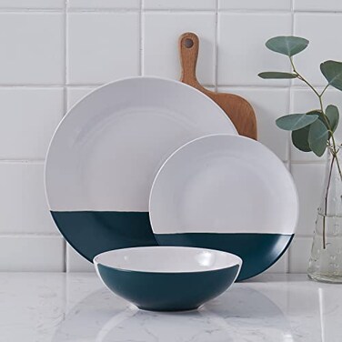 Stone Lain Stone + Lain Lizzy Stoneware 12-Piece Round Dinnerware Set, Emerald Green
