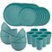 Supernal 32 Pcs Teal Wheat Straw Dinnerware Set for 8 Outdoor Camping