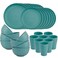 Supernal 32 Pcs Teal Wheat Straw Dinnerware Set for 8 Outdoor Camping