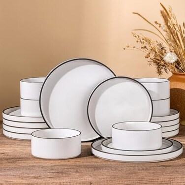 Leratio Stoneware Dinnerware Sets for 4,12-Piece Matte Plates and Bowls Set