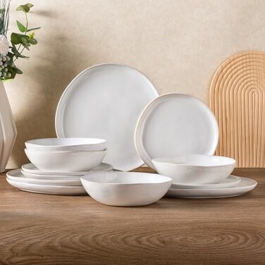 AmorArc Ceramic Dinnerware Sets for 4, 12PCS Plates and Bowls Sets Dishes