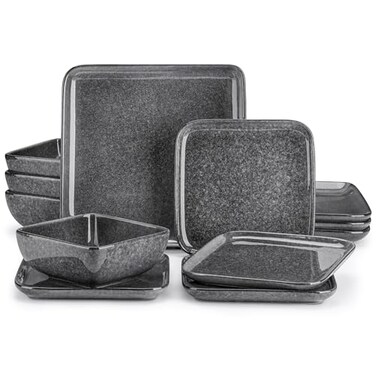 Vancasso Stoneware Dinnerware Sets for 4, Square Plates and Bowls Sets