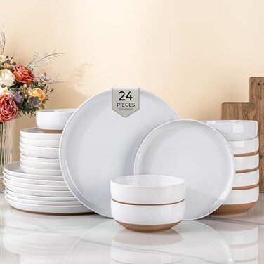 AmorArc Dinnerware Sets for 8, 24 Pieces Ceramic Plates and Bowls Set