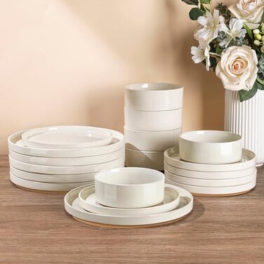 AmorArc Stoneware Dinnerware Sets for 6,18 Pcs Plates and Bowls Set