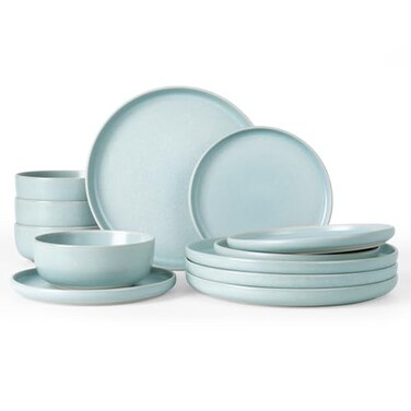 Famiware Milkyway 12-Piece Stoneware Dinnerware Set, Light Blue