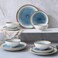 Whitepeony Blue Stoneware Dinnerware Set, 12 Pieces, Blue Stripe Marble, Dishwasher &amp; Microwave Safe
