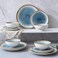 Whitepeony Blue Stoneware Dinnerware Set, 12 Pieces, Blue Stripe Marble, Dishwasher &amp; Microwave Safe