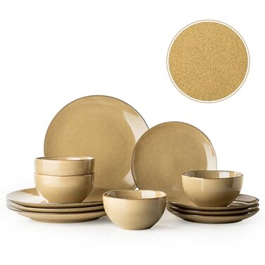Dafuceramic Stoneware Dinnerware Set, 12 Pieces for 4, Maize Yellow