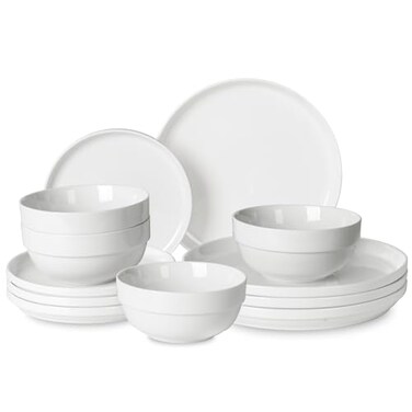 Happy kit Porcelain Dinnerware Set 12PCS Serves 4, Chip Resistant White