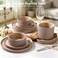Alofmo Stoneware Dinnerware Sets for 4, 12-Piece Plates and Bowls Set, Warm Brown