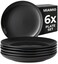 Miamio 6 X Plate/Dinner Plate Set Stoneware Ceramic Tableware Set - Le Papillon Collection (Black, 8 Inch)