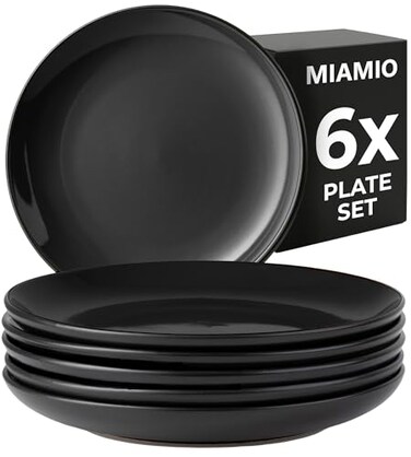 Miamio 6 X Plate/Dinner Plate Set Stoneware Ceramic Tableware Set - Le Papillon Collection (Black, 8 Inch)