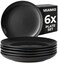Miamio 6 X Plate/Dinner Plate Set Stoneware Ceramic Tableware Set - Le Papillon Collection (Black, 8 Inch)