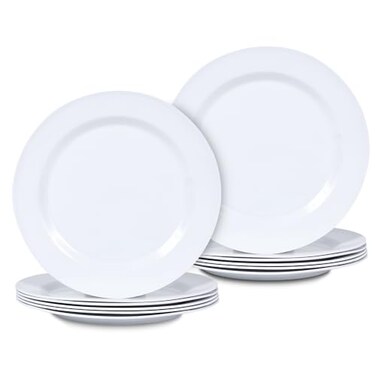 Lechoo White Melamine Dinner Plates, 10Inch 12PCS Plates Dishes Set Camper