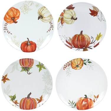 Webbylee 4-Piece Melamine Fall Dinner Plates Set - 10 Inch Pumpkin Dishes