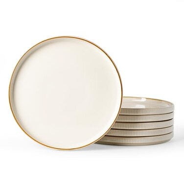 Famiware Star 10/8 Inches Dinner Plates Set for 6, Vanilla White