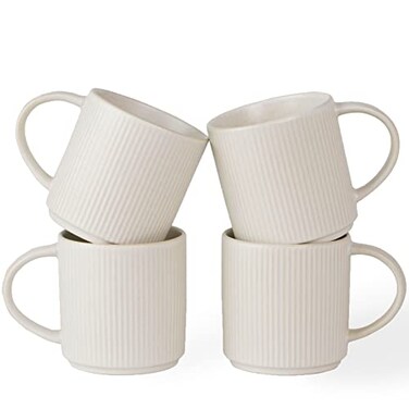 Famiware Coffee Mug Set of 4, Star 12 Oz Ceramic Mugs Cups Set with Handle