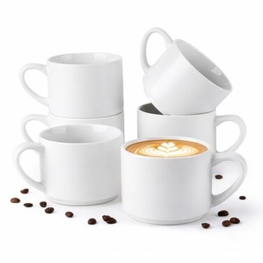 GBhome 14 Oz Coffee Mugs Set of 6, Stackable Matte White Coffee Cups Set