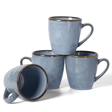 Famiware Coffee Mug Set of 4, Ocean Round 11.5oz Coffee Cup Set with Handle
