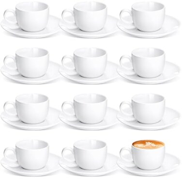 Maxdot 12 Set 2.7 Oz Porcelain Espresso Cups and Saucers White