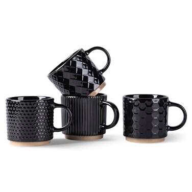 GBhome 6 Oz Stackable Coffee Mugs Set of 4, Ceramic Coffee Cups Set