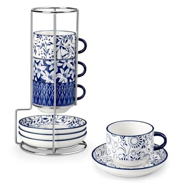 Vancasso 8 Oz Cappuccino Cups Set of 4, Porcelain Stackable Espresso Cups
