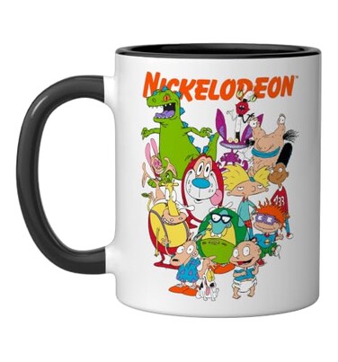 Nickelodeon Group Shot All Retro 90S Characters Ceramic Mug, Black/White, 11OZ