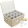 LotFancy Stemware Storage Container, Hard Shell, Large Wine Glass Storage Box for Moving, Stackable, Foldable, Crystal Glassware, Drinkware Case with Dividers &amp; Handles, 21 X15.5 X10, Beige