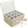 LotFancy Stemware Storage Container, Hard Shell, Large Wine Glass Storage Box for Moving, Stackable, Foldable, Crystal Glassware, Drinkware Case with Dividers &amp; Handles, 21 X15.5 X10, Beige