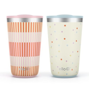 Ello 16OZ Stainless Steel Stacking Cups with Lids, 2 Pack, Stripes &amp; Dots