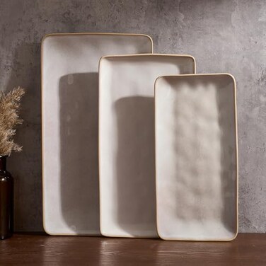 Famiware Serving Platters Set of 3 Sizes - Rectangular, Cappuccino White