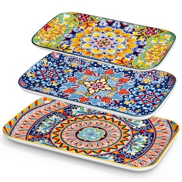 Vancasso Serving Platters Set of 3, 16"/14"/12" in Rectangular Trays Retro