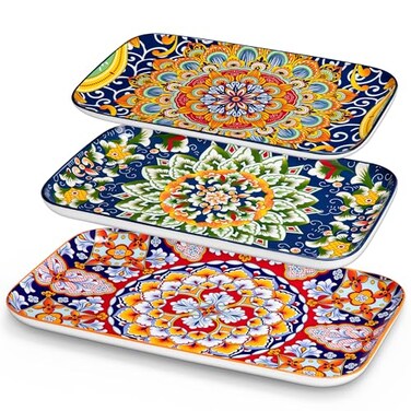Vancasso Serving Platters Set of 3, 16"/14"/12" in Rectangular Trays Boho