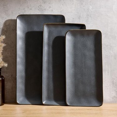 Famiware Serving Platters Set of 3 Sizes - Rectangular, Matte Dark Charcoal