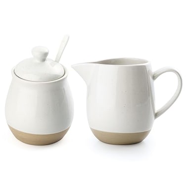 Famiware 10OZ Sugar Bowl &amp; 13OZ Creamer Set, Coffee Serving Set, White