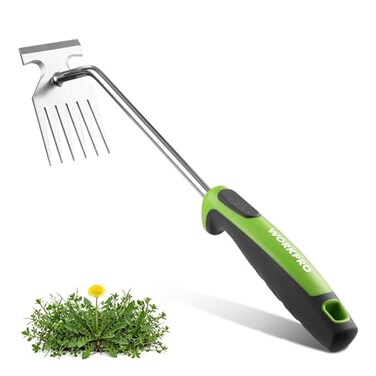 Workpro 15-Inch 6-Tine Weed Puller Tool for Deep Root Removal